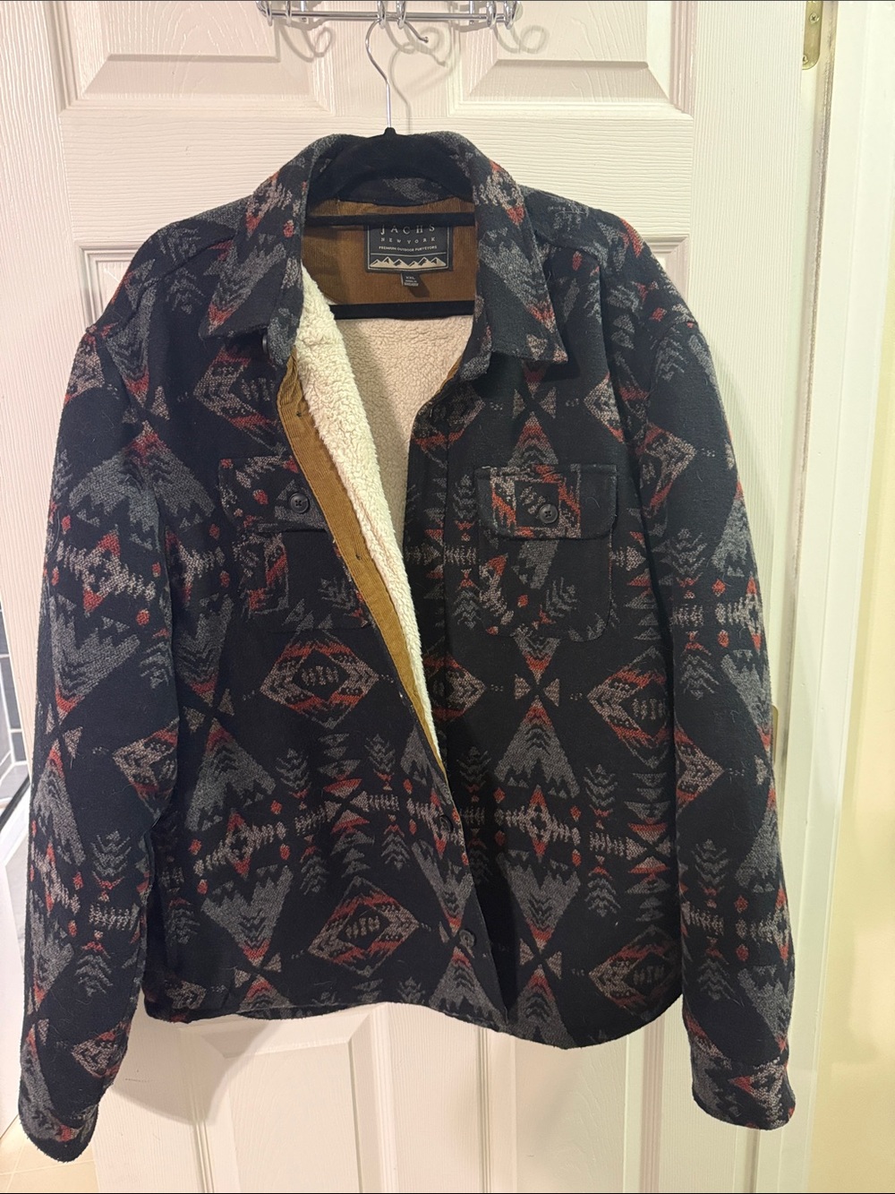 Jachs Black & Gray Aztec Sherpa-Lined Jacket with Rust Accents